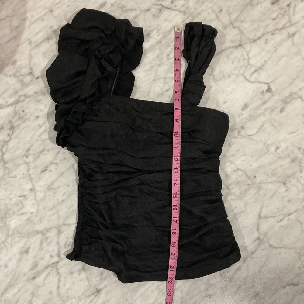 NWOT BEBE Black Ruched Organza Halter Top Ruffled Straps Small - Picture 14 of 16